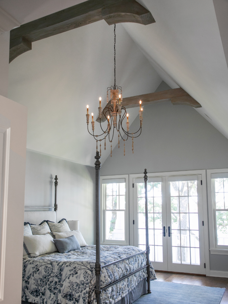 vaulted ceiling with rustic beams